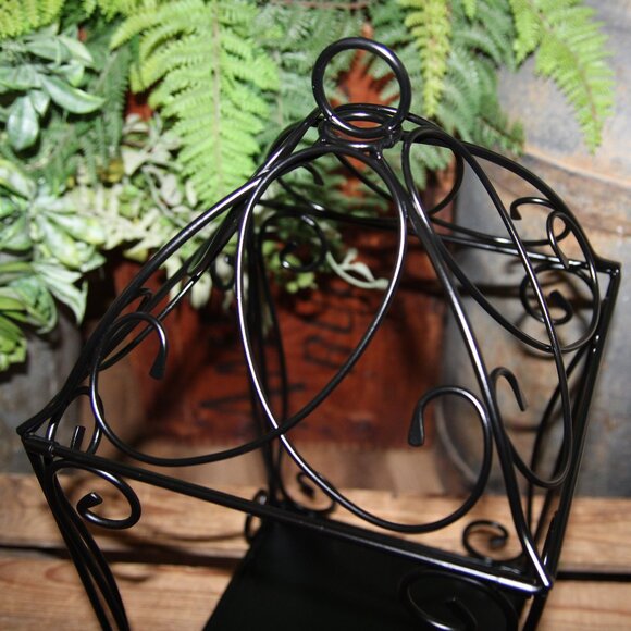 Black Open Wrought Iron Lantern w/LED Candle & Eucalyptus Candle Ring Wreath - Picture 10 of 10